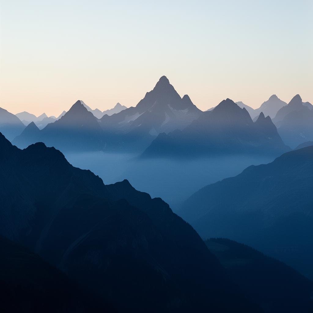 Swiss alpine peaks at dawn